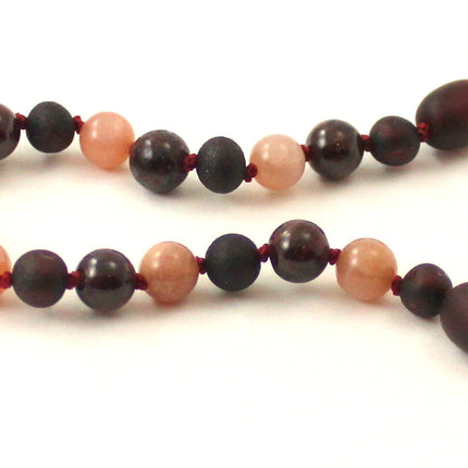 Amber Cherry Black Anklet With Garnet and Pink Sunstone-2