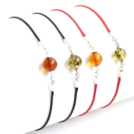 Minimalist Knotted Bracelet With Amber Round Bead-0