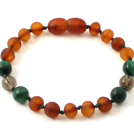 Amber Unpolished Cognac Bracelet With Quartz and Green African Jade-0