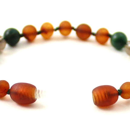 Amber Unpolished Cognac Bracelet With Quartz and Green African Jade-3