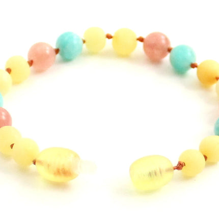Amber Raw Milky Bracelet With Amazonite and Pink Sunstone-3