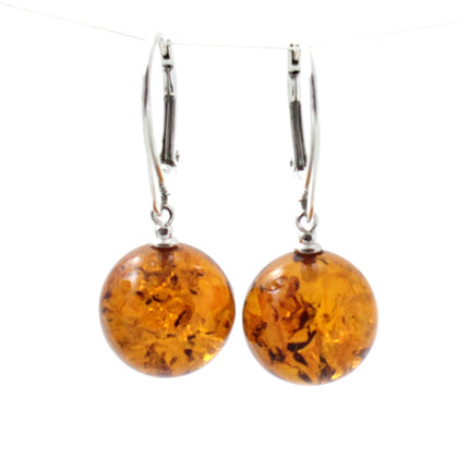 ERP-3D Amber Ball Cognac Earrings With Silver-0
