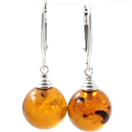 ERP-3D Amber Ball Cognac Earrings With Silver-4