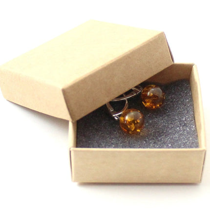 ERP-3D Amber Ball Cognac Earrings With Silver-1