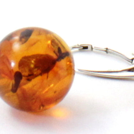 ERP-3D Amber Ball Cognac Earrings With Silver-2