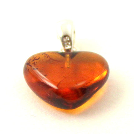 Amber Heart Cognac Pendant With Silver-2