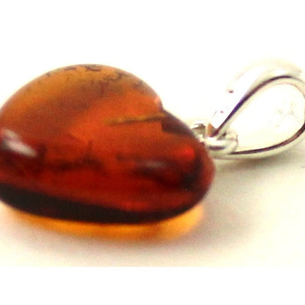 Amber Heart Cognac Pendant With Silver-3