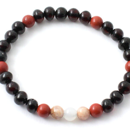 Amber Cherry Stretch Bracelet With Jasper and Gems-0