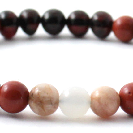 Amber Cherry Stretch Bracelet With Jasper and Gems-2