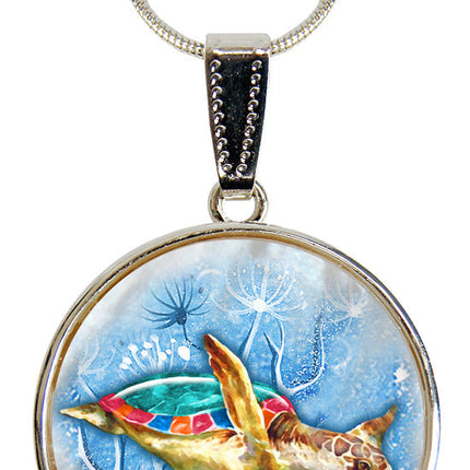 Turtle Pendant Silver-Plated Mother of Pearl Jewelry Pendant Necklace - 44053-1