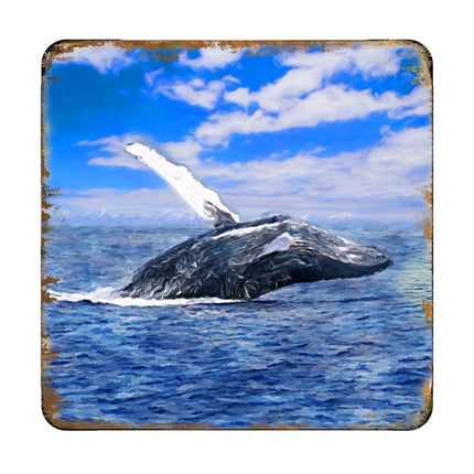 Whale Coastal Wooden Cork Coasters Gift Set of 4 by Nature Wonders - Coastal Sea-Life Decor - 95257C-S4-3