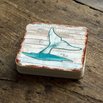 Whales Tale Coastal Wooden Cork Coasters Gift Set of 4 by Nature Wonders - Coastal Sea-Life Decor - 8198535-9C-S4-2