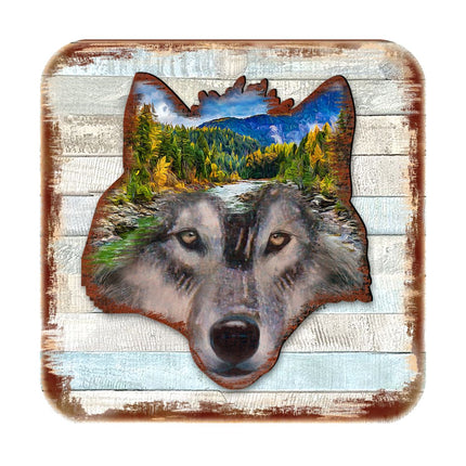 Wolf Face Wooden Cork Coasters Gift Set of 4 by Nature Wonders - Nature Wildlife Decor  - 8198227-4-9C-S4-2