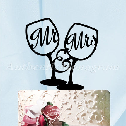 Wedding Cake Topper - Mr. & Mrs. Cake Topper, Wedding Cake Topper, Wedding decor, wedding champagne glasses, Unpainted-1
