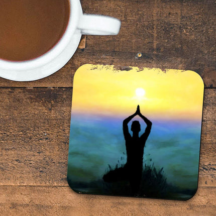 Yoga Wooden Cork Coasters Gift Set of 4 by Nature Wonders - Nature Wildlife Decor  - 95385C-S4-1
