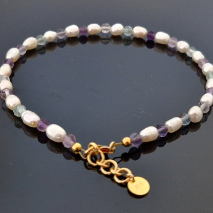 FreshWater Pearls and Fluorite Adult Anklet With Silver-2