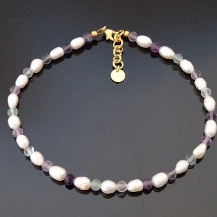 FreshWater Pearls and Fluorite Adult Anklet With Silver-0