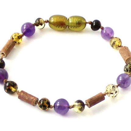 Green Amber Bracelet with Hazelwood and Amethyst-0