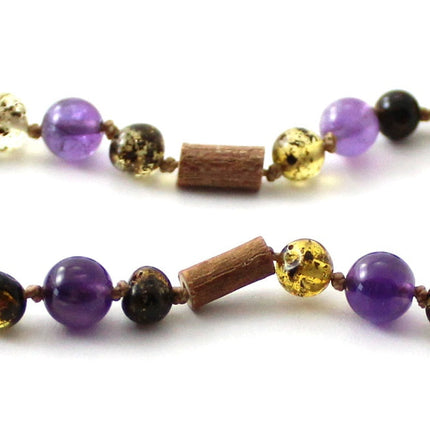 Green Amber Bracelet with Hazelwood and Amethyst-2