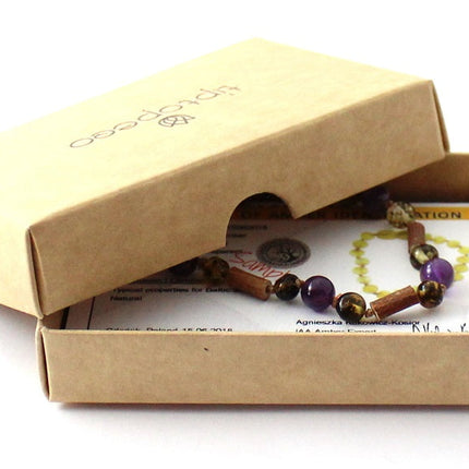 Green Amber Bracelet with Hazelwood and Amethyst-1