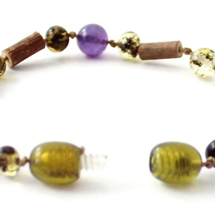 Green Amber Bracelet with Hazelwood and Amethyst-3