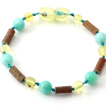 Lemon Amber Polished Bracelet with Hazelwood and Amazonite-0