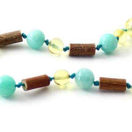 Lemon Amber Polished Bracelet with Hazelwood and Amazonite-2