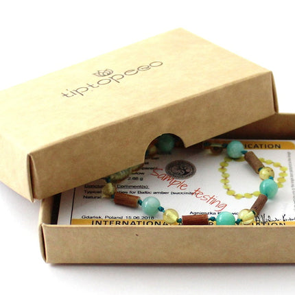 Lemon Amber Polished Bracelet with Hazelwood and Amazonite-1