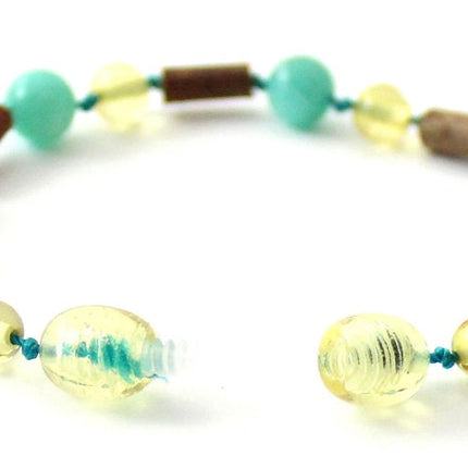 Lemon Amber Polished Bracelet with Hazelwood and Amazonite-3