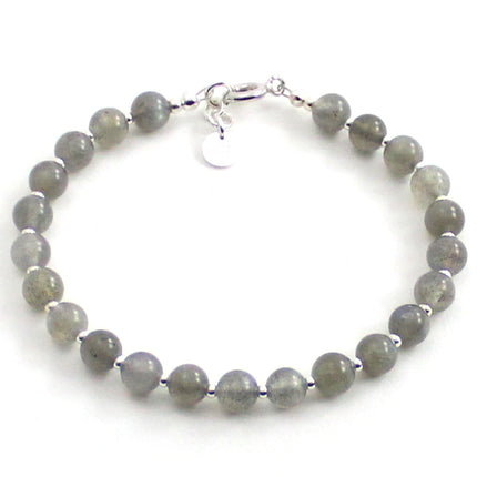 Labradorite Gray Bracelet With Silver Beads-0
