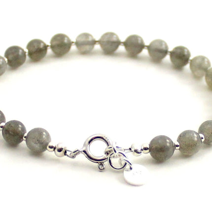 Labradorite Gray Bracelet With Silver Beads-3