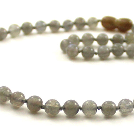 Labradorite Gemstone Knotted Gray Necklace-3