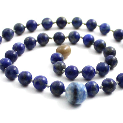 Lapis Lazuli Gemstone Knotted Blue Necklace with Pendant-0