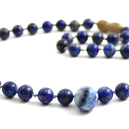 Lapis Lazuli Gemstone Knotted Blue Necklace with Pendant-2