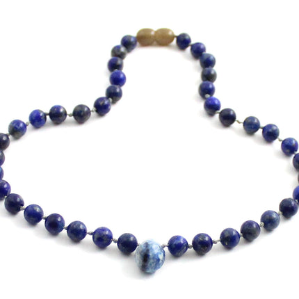 Lapis Lazuli Gemstone Knotted Blue Necklace with Pendant-3