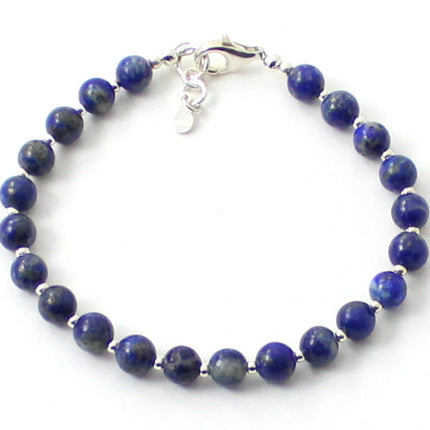 Lapis Lazuli Blue Bracelet With Silver Beads-0
