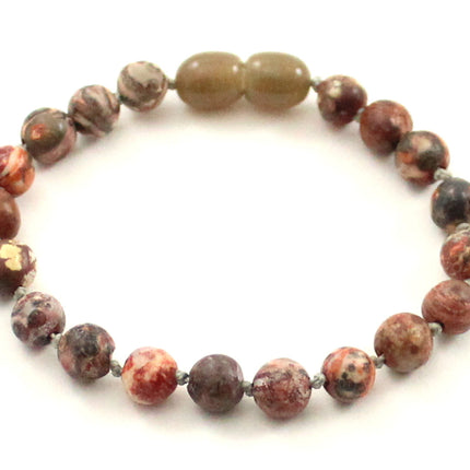 Leopardskin Jasper Gemstone Knotted Pink Anklet Bracelet-0