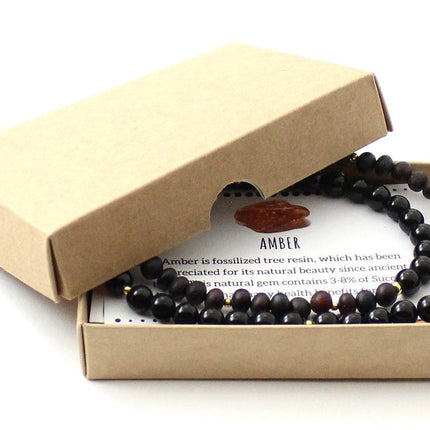 Unpolished Amber Black Necklace With Golden Silver and Obsidian-1