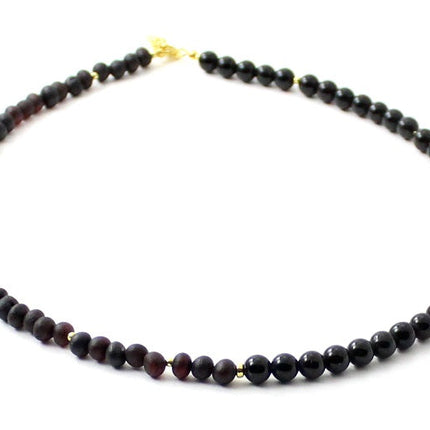 Unpolished Amber Black Necklace With Golden Silver and Obsidian-4