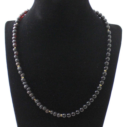 Unpolished Amber Black Necklace With Golden Silver and Obsidian-2