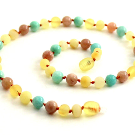 Amber, Green Amazonite and Sunstone Necklace-0
