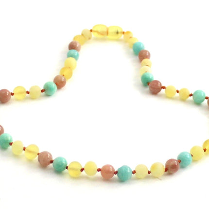 Amber, Green Amazonite and Sunstone Necklace-2