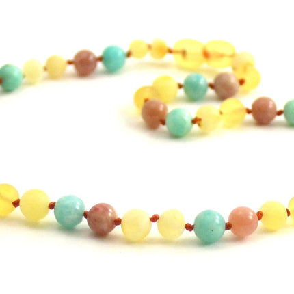 Amber, Green Amazonite and Sunstone Necklace-3