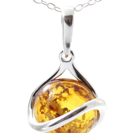 Oval Amber and Silver Pendant for Necklace-4