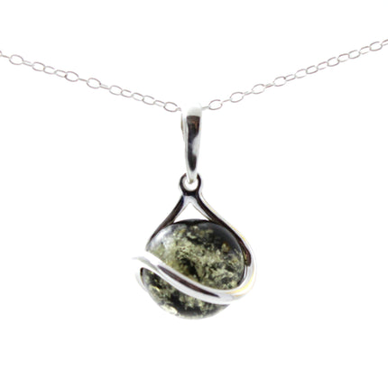Oval Amber and Silver Pendant for Necklace-0