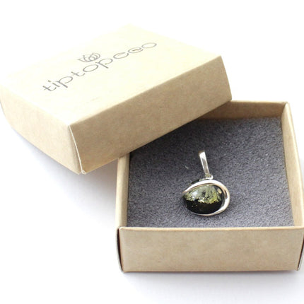 Oval Amber and Silver Pendant for Necklace-1