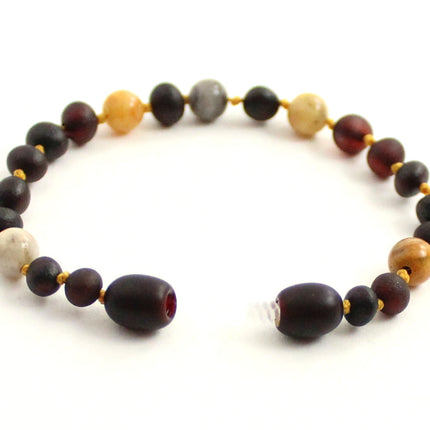 Amber Unpolished Cherry Bracelet With Crazy Agate-3