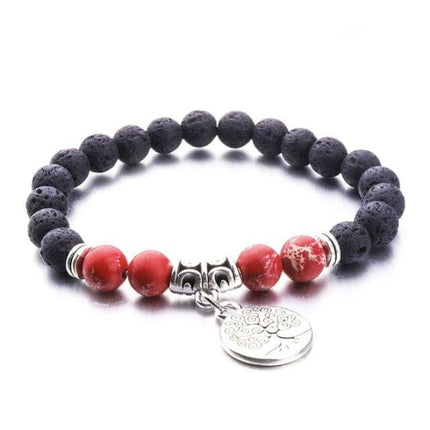 Red Marble Tree of Life Lava Stone Bracelet-0