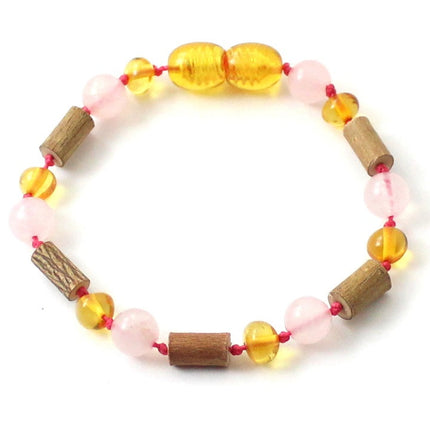 Honey Amber Bracelet with Hazelwood and Rose Quartz-0