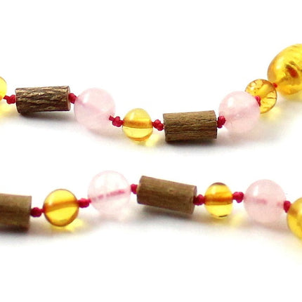 Honey Amber Bracelet with Hazelwood and Rose Quartz-2